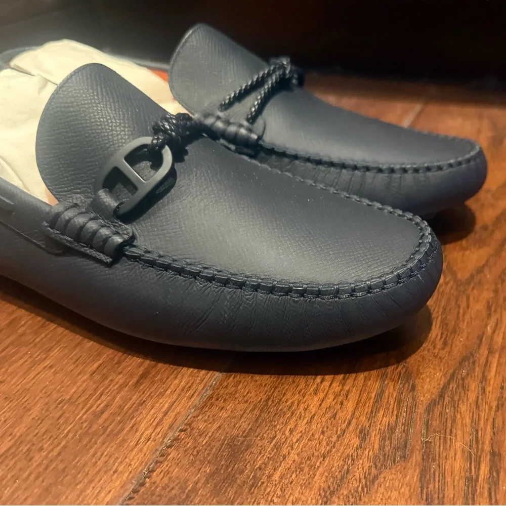 AUTHENTIC MENS HERMES ALLESANDRO LEATHER LOAFERS, SIZE US 9.5, NAVY - Picture 7 of 15